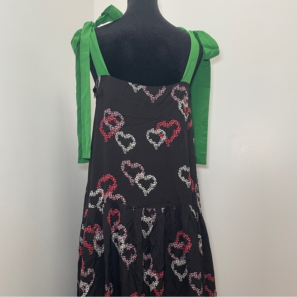 Sandro- Delicate Heart-Motif Midi Dress With Green Straps Size Medium - Picture 13 of 16